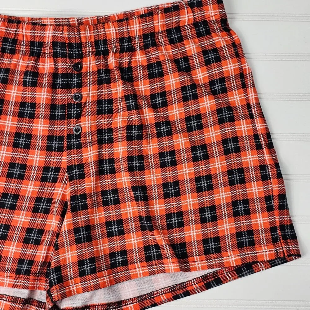 Rae Dunn Women's Orange Plaid Button Front Cotton Blend Sleep Shorts Size M - Picture 5 of 10